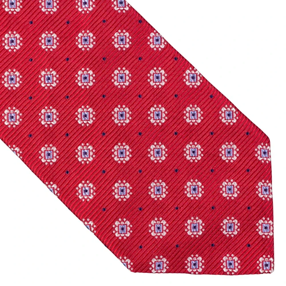 Brooks Brothers Mens Silk Tie Red‎ Geometric Medallion Print Made in USA